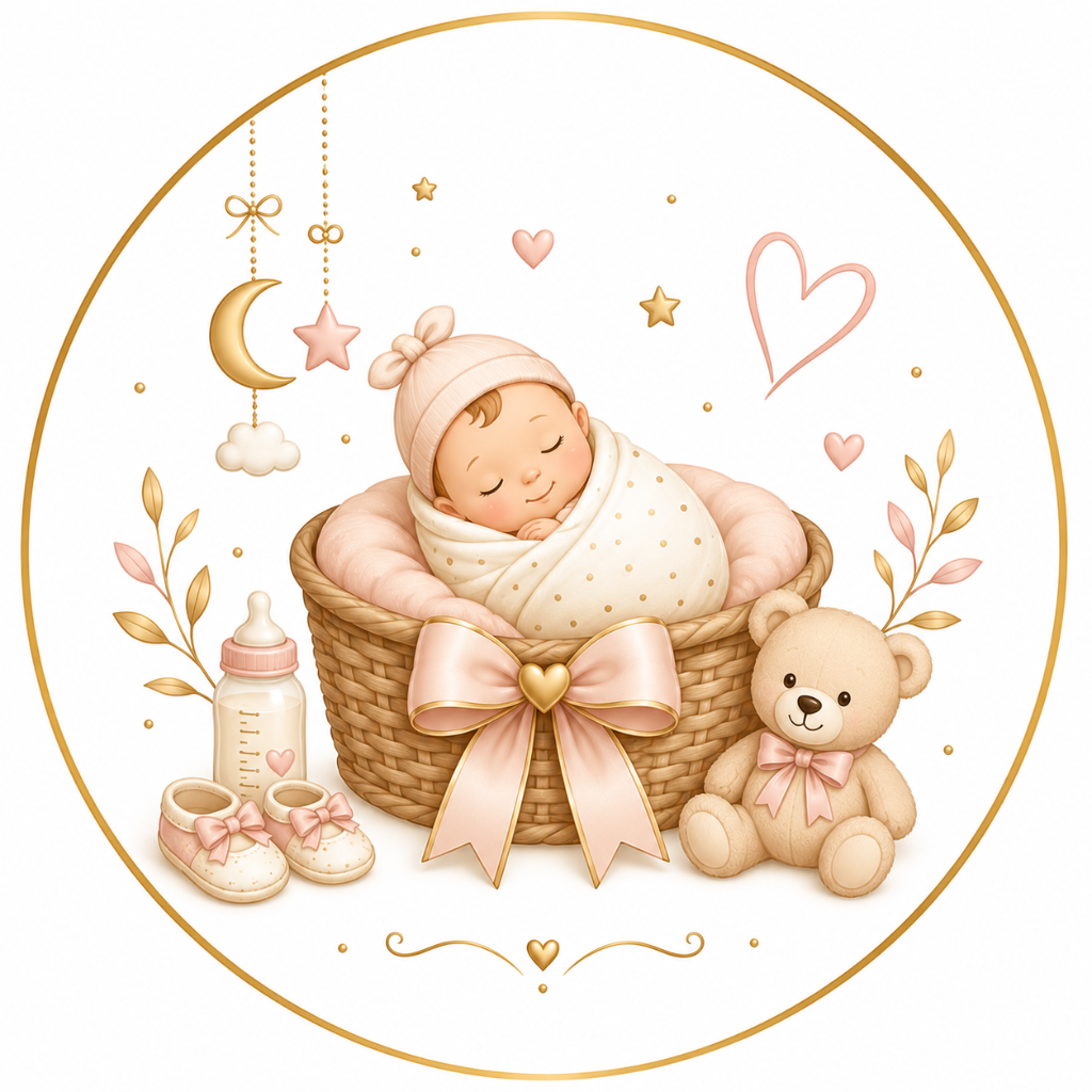 baby in the basket sleeping with their toys