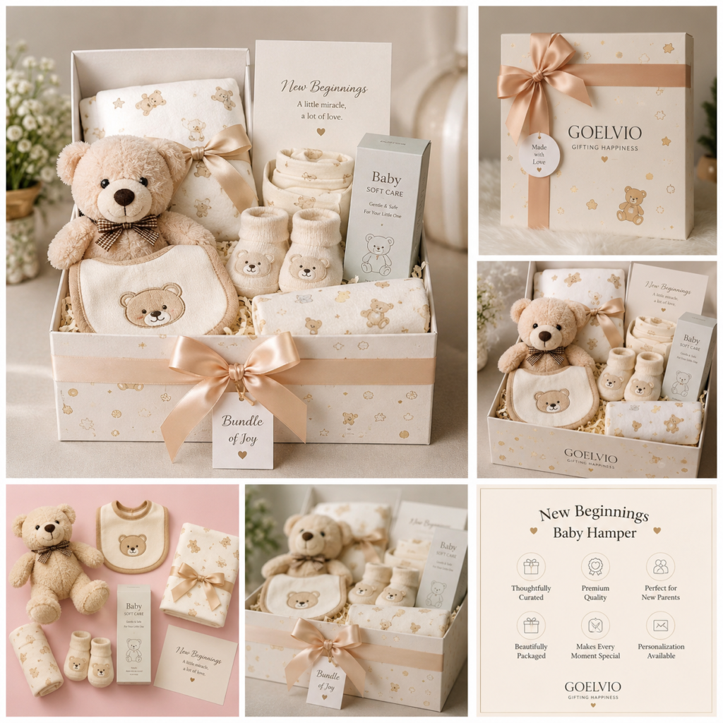 New Beginnings Baby Hamper gift box by Goelvio