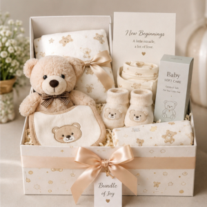 New Beginnings Baby Hamper with baby essentials by Goelvio